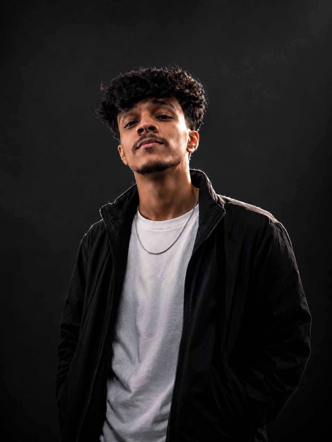 DJ S33K3R in a dramatic studio portrait